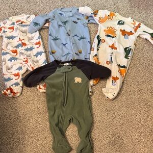 Baby 0-3 Months Carters Fleece Footed Sleepers Boy Bundle Lot Like New